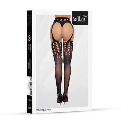 2-Pończochy erotyczne z wycięciami i imitacją pasa czarne One Size SoftLine-2