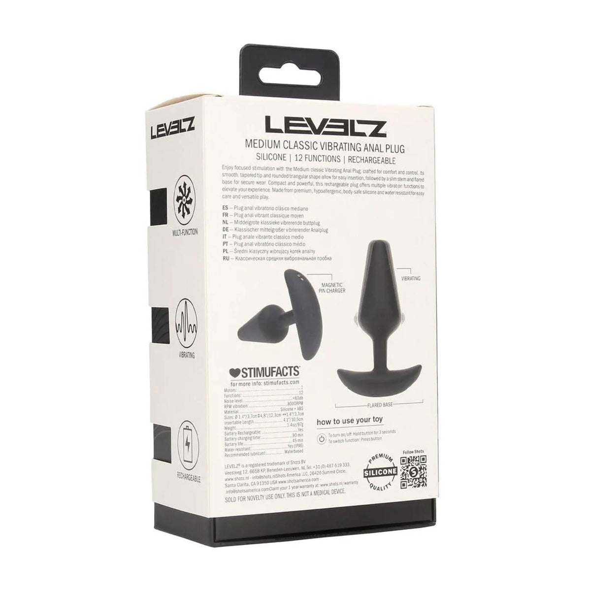 3-Wibrujący korek analny silikonowy Levelz M czarny 12 cm-3