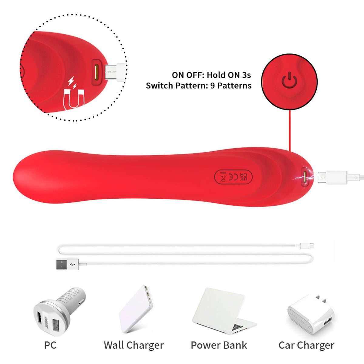 4-Wibrator punktu G dwupunktowy czerwony B-Series Joy USB 22 cm-4
