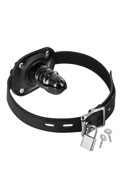 3-Knebel z dildem Fetish Tentation czarny z kłódką-3