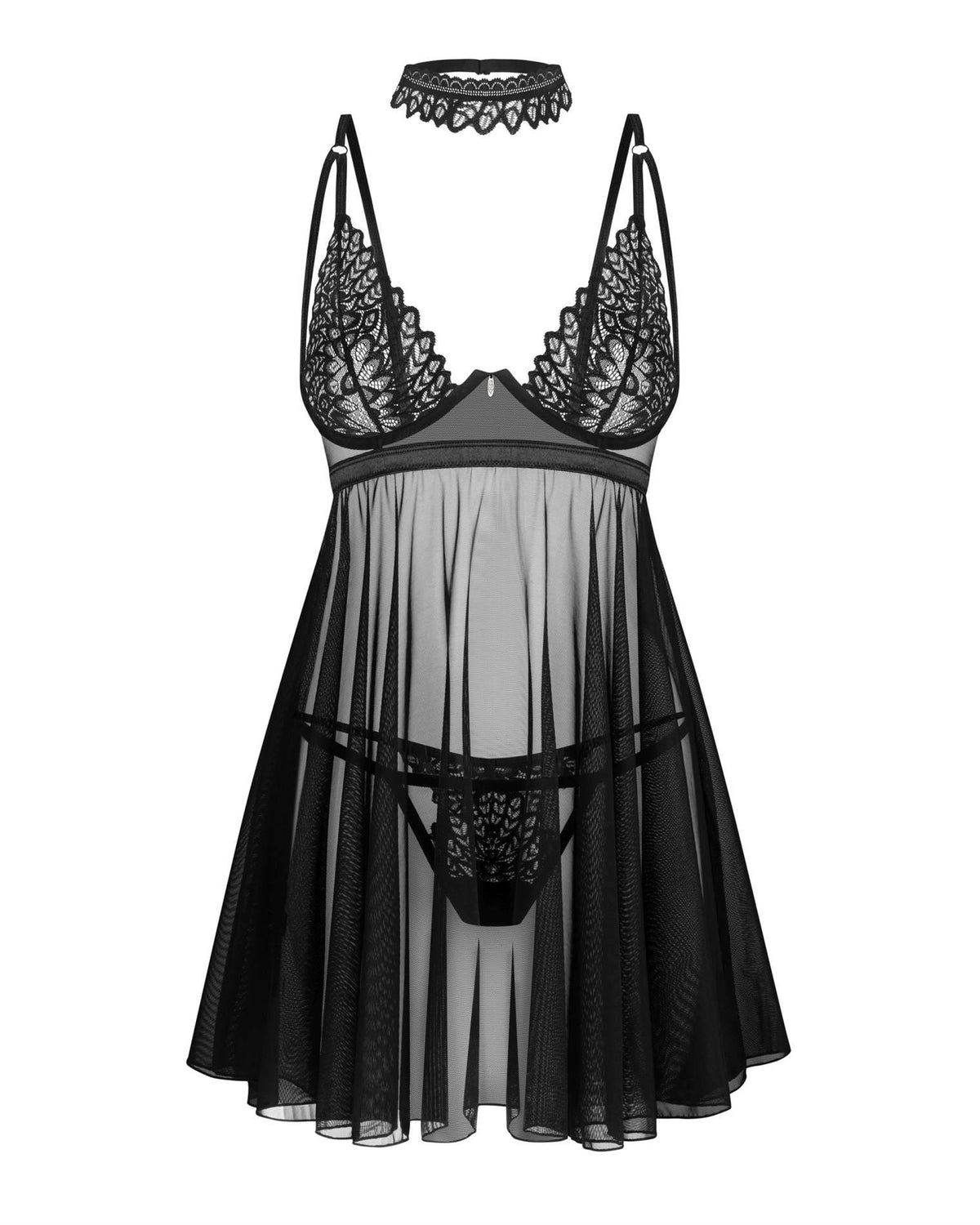 2-Babydoll koronkowy z stringami i chokerem Donarella Obsessive XS/S-2