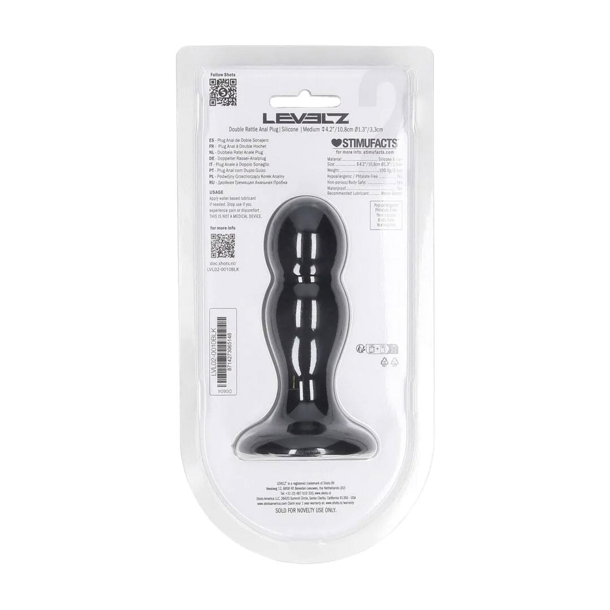 4-Podwójny korek analny z grzechotką silikonowy Levelz czarny M 11 cm-4