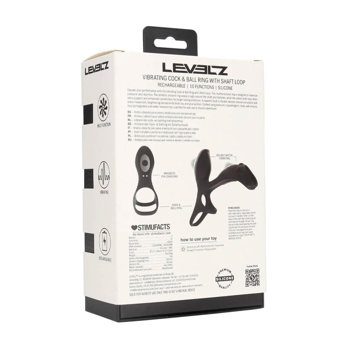 4-Wibrujący pierścień na penisa i jądra z pętlą Levelz silikonowy czarny 14cm-4