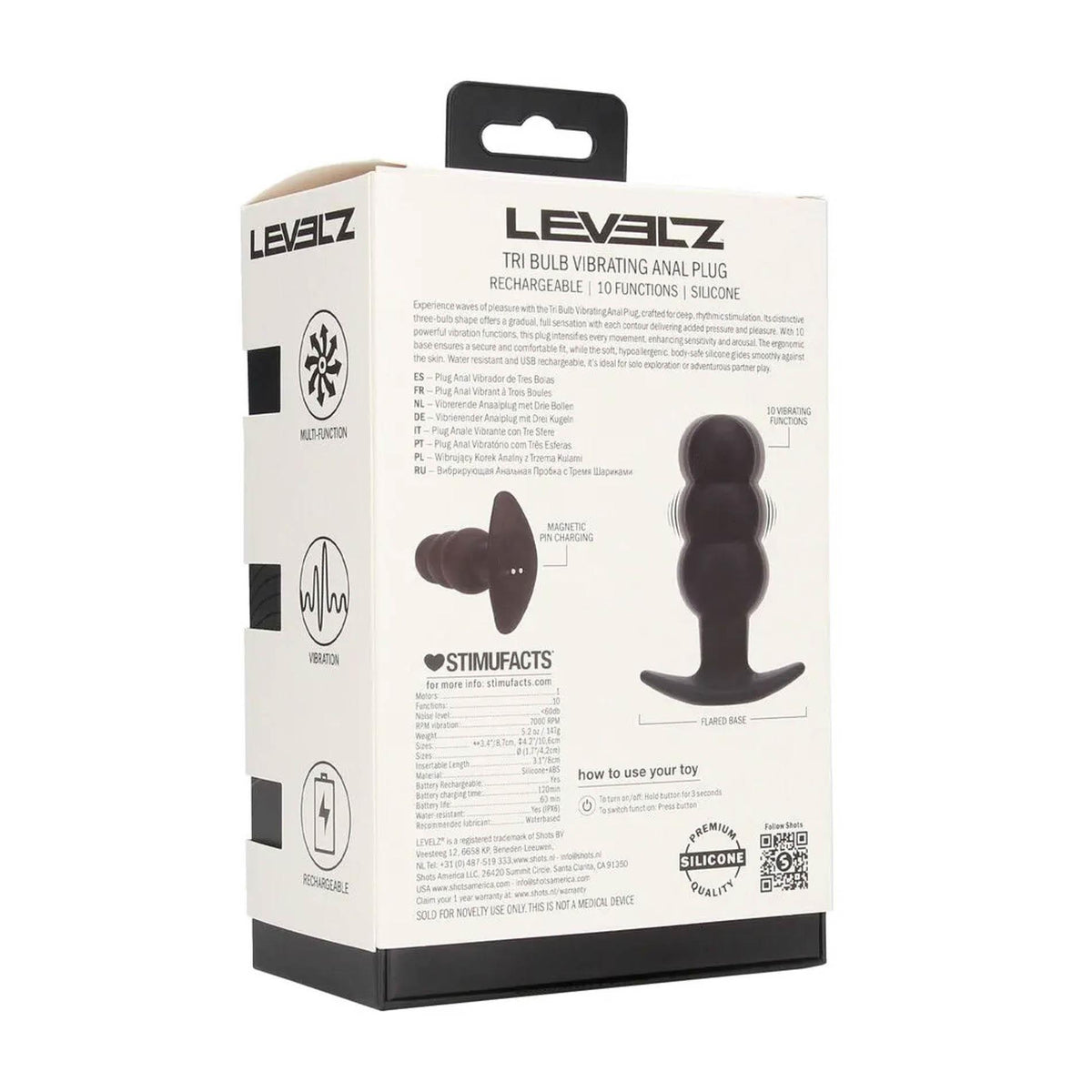 1-Wibrujący korek analny Tri Bulb silikonowy Levelz czarny USB-1