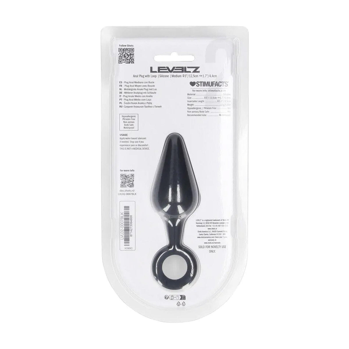 1-Silikonowy korek analny z pętlą Levelz M czarny 12 cm-1