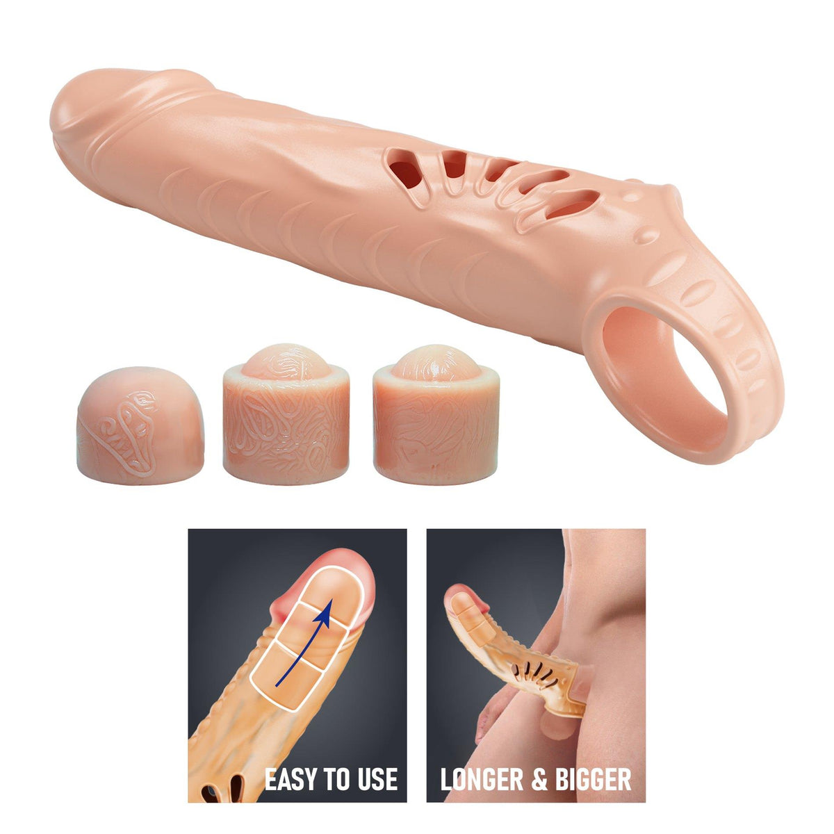 7-Pretty Love - Rękaw na penisa TPE z 3 zdejmowanymi extenderami 2,5 cm-7