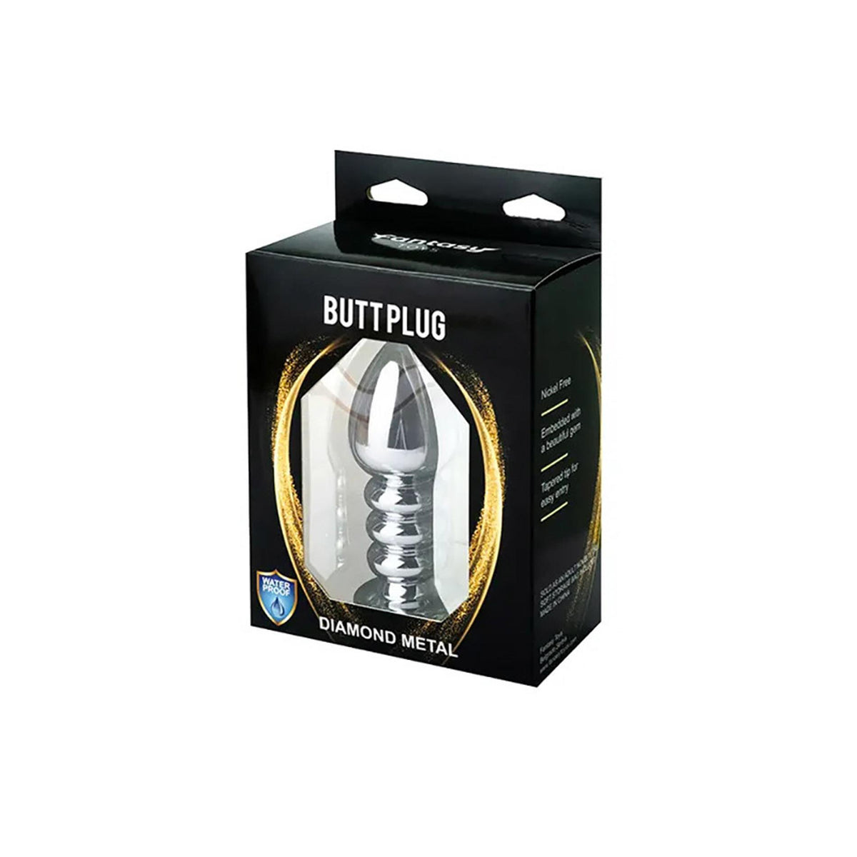 3-Korek analny Fantasy srebrny żebrowany z czarnym kryształem-3