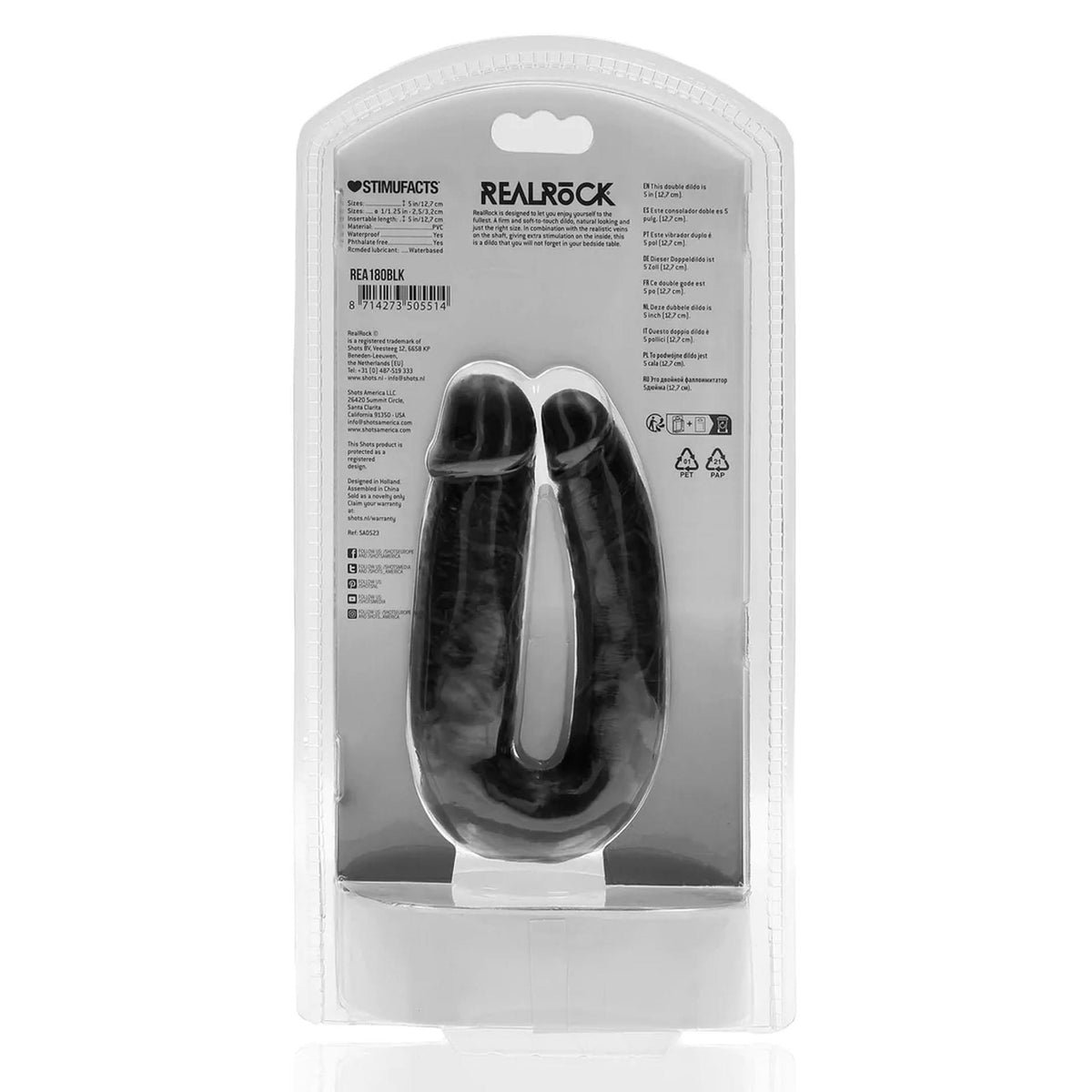 4-Dildo podwójne w kształcie U RealRock 12,7 cm czarny-4