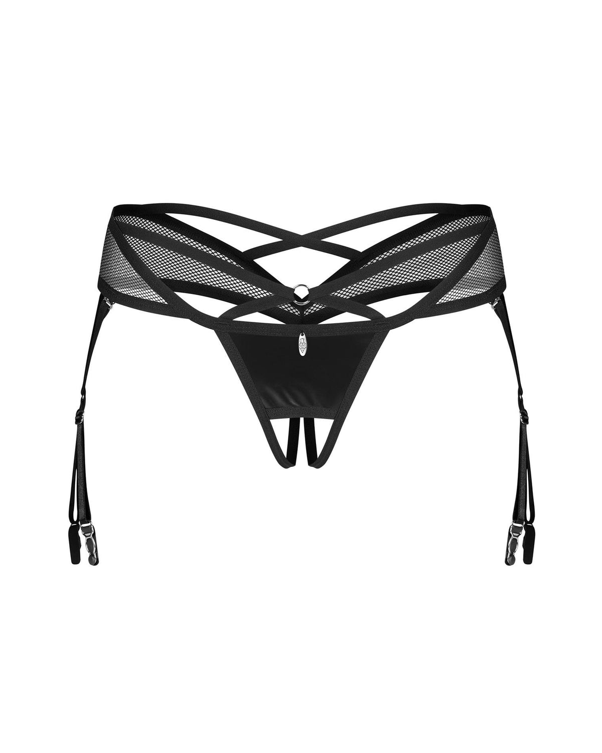 1-Otwarte stringi Dominna imitacja skóry siateczka Obsessive L/XL-1