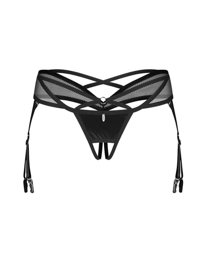 1-Otwarte stringi Dominna imitacja skóry siateczka Obsessive L/XL-1