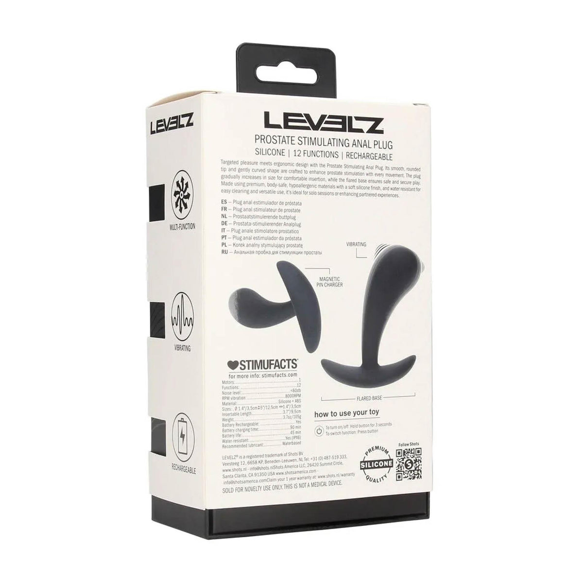 5-Masażer prostaty wibrujący silikonowy Levelz M czarny 12,5cm-5