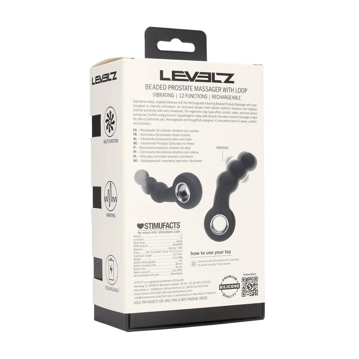4-Masażer prostaty wibrujący koralikowy z pętlą silikonowy Levelz czarny 15cm-4