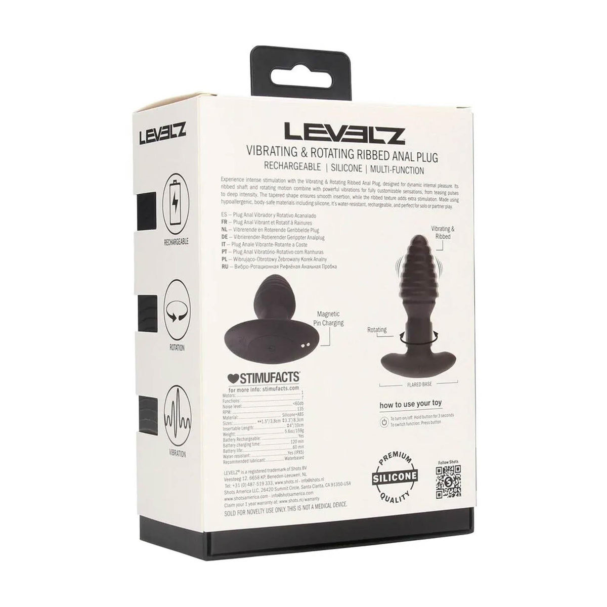 4-Korek analny Levelz wibrujący rotacyjny karbowany silikonowy czarny 12,5 cm-4