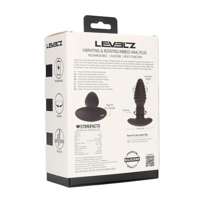 4-Korek analny Levelz wibrujący rotacyjny karbowany silikonowy czarny 12,5 cm-4