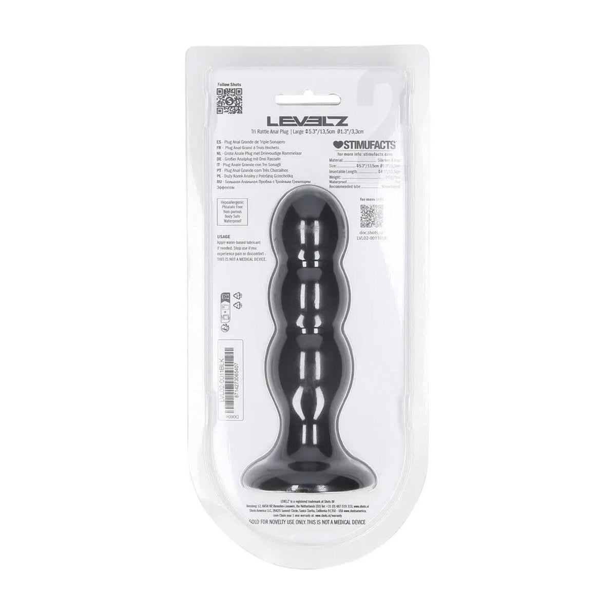 2-Korek analny potrójny z grzechotką Levelz silikonowy L czarny 13,5cm-2