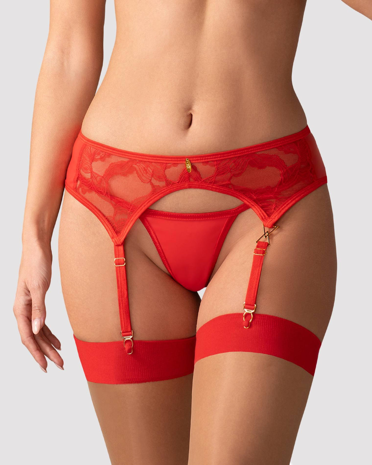 4-Pas do pończoch koronkowy czerwony Obsessive Aliosa L/XL-4