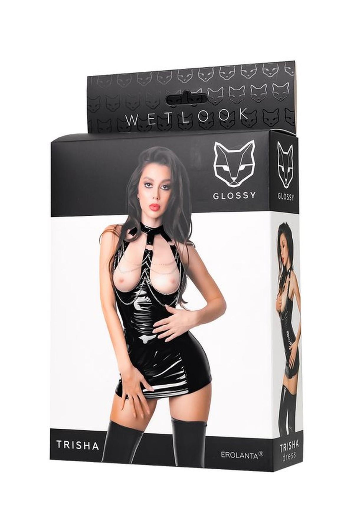 5-Sukienka wetlook Trisha Glossy czarna S-5
