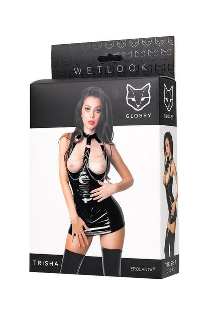 5-Sukienka wetlook Trisha Glossy czarna S-5