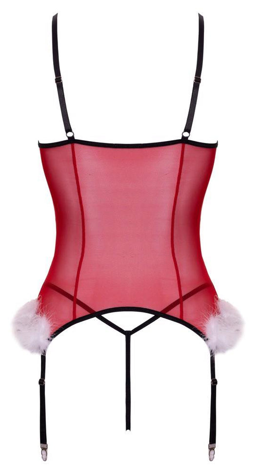1-Gorset basque Cottelli L/XL czerwony ze stringami i piórkami-1