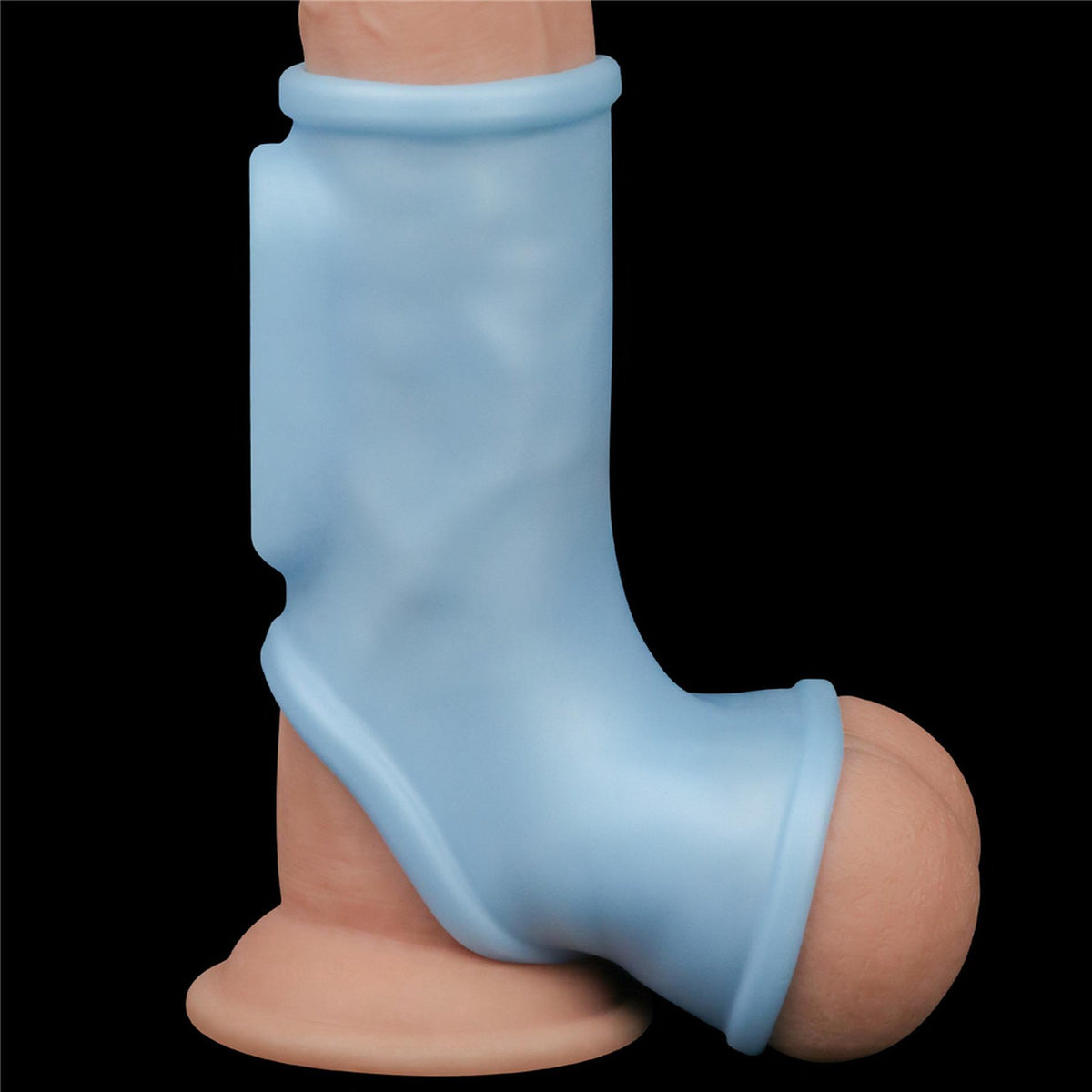 3-Vibrating Silk Knights Ring with Scrotum Sleeve (Blue)-3
