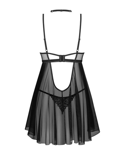 6-Babydoll koronkowy z stringami i chokerem Donarella Obsessive XS/S-6