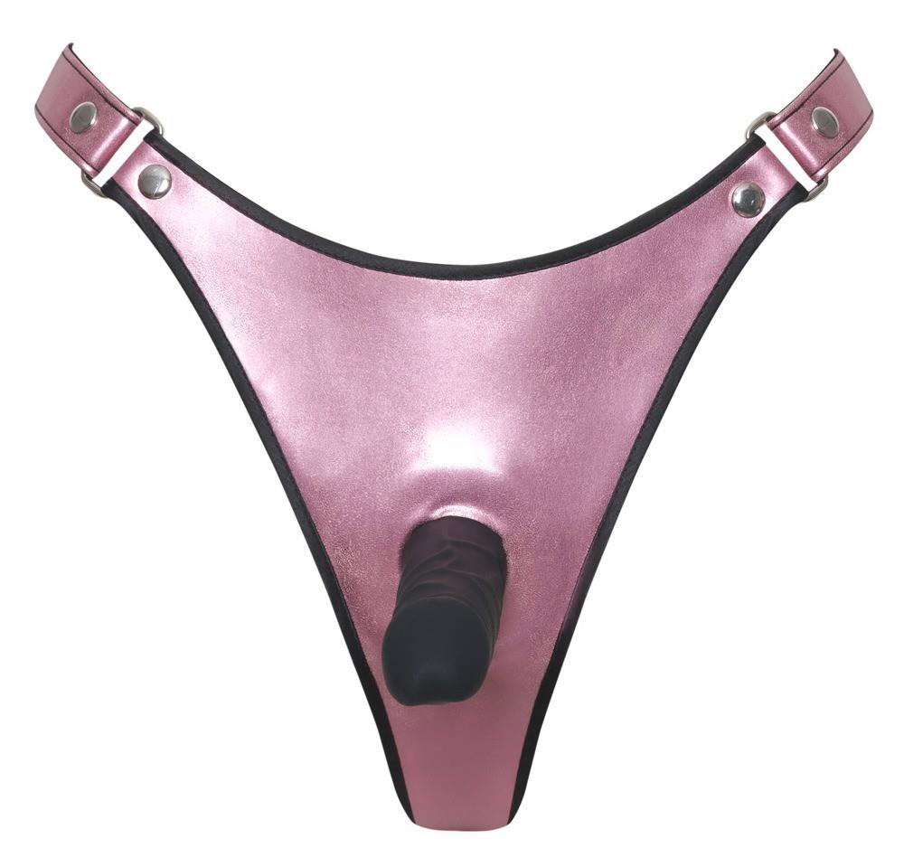 3-Uprząż stringowa Bad Kitty z realistycznym czarnym dildem różowa 2XL 12cm-3