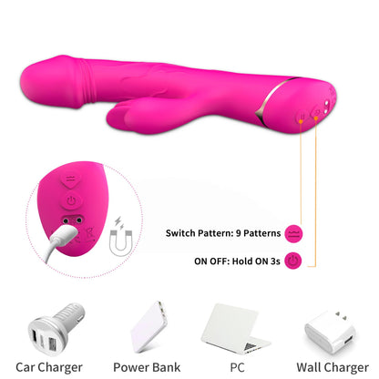 3-Wibrator króliczek Rubberco silikonowy różowoczerwony 9 wibracji-3