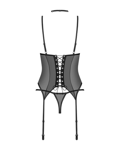 5-Koronkowy gorset Donarella z stringami i chokerem Obsessive czarny XL/2XL-5