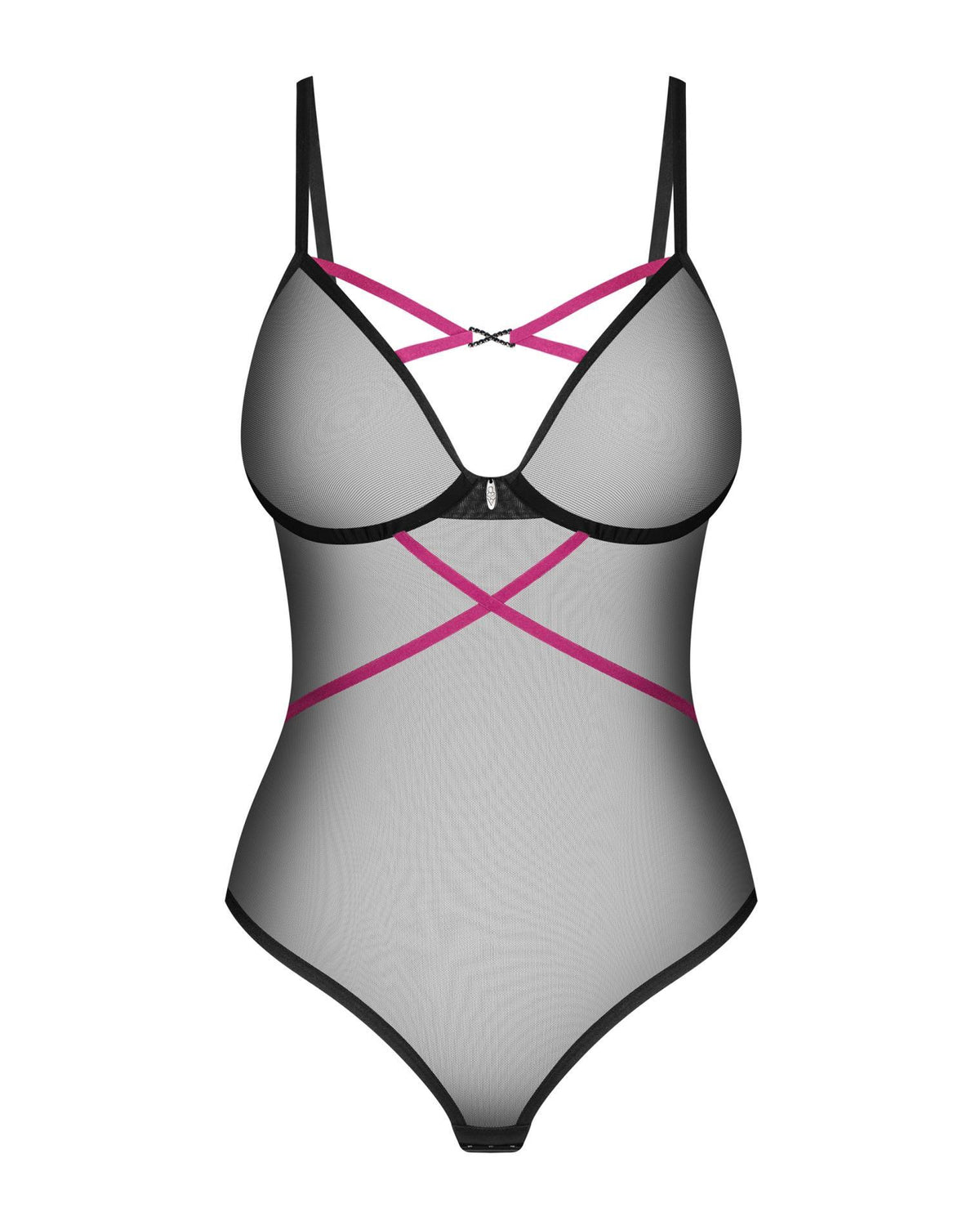 7-Body Obsessive Novenes czarne transparentne z fioletowymi paskami XS/S-7