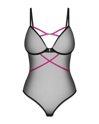 7-Body Obsessive Novenes czarne transparentne z fioletowymi paskami XS/S-7