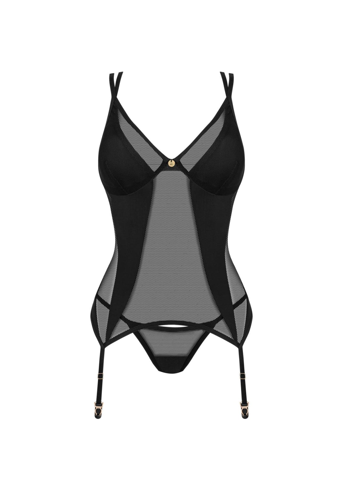 5-Czarny gorset z stringami i pasami Obsessive Nesari XL/2XL-5