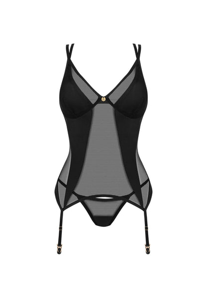 5-Czarny gorset z stringami i pasami Obsessive Nesari XL/2XL-5