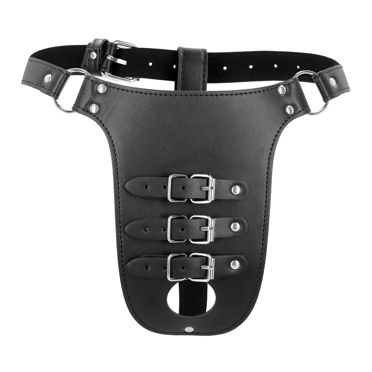 2-Pas cnoty ze skóry PU Ouch z paskami czarny 110 cm-2
