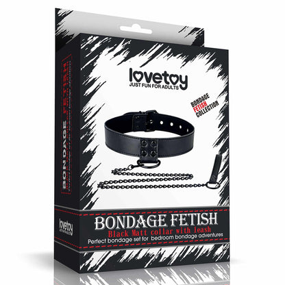 1-Bondage Fetish Black Matt Collar With Leash-1