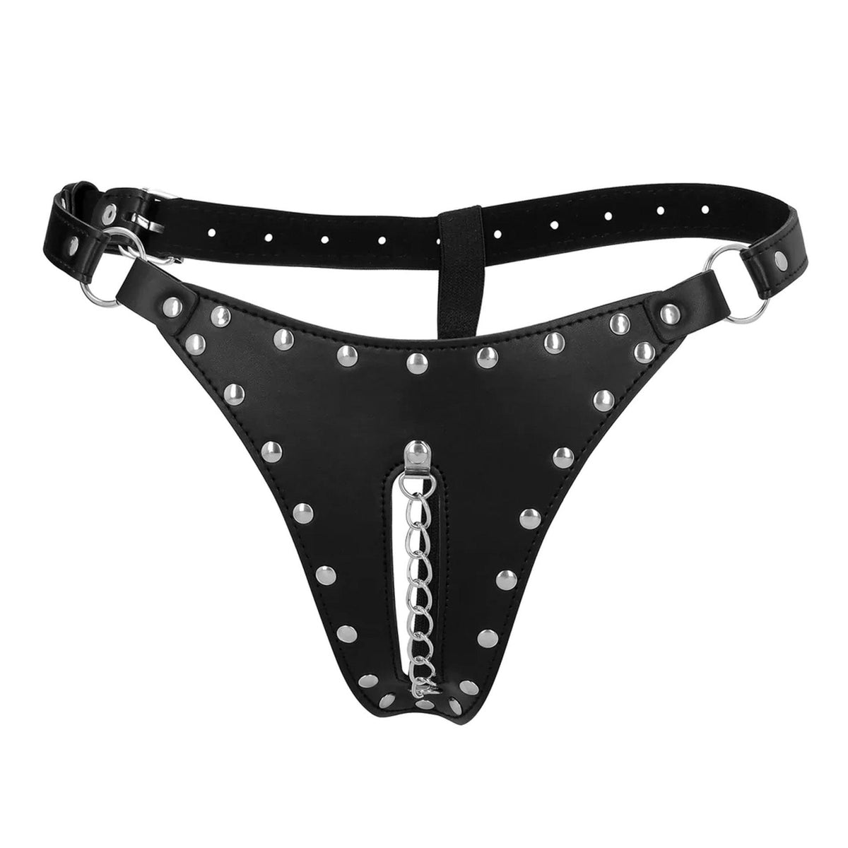 3-Pas cnoty thong Ouch ze skóry PU z łańcuchem czarnym-3