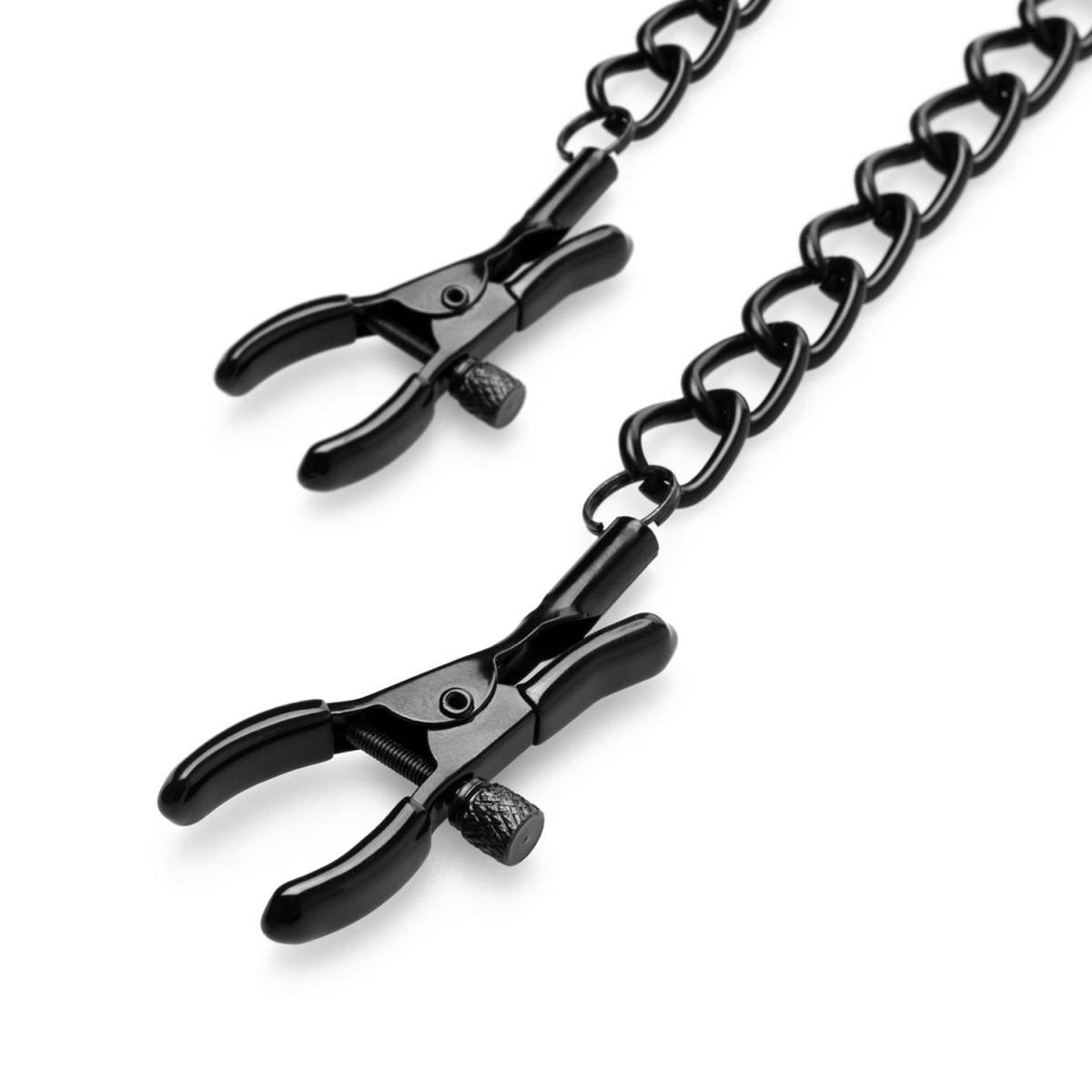 3-Metalowe regulowane klamry na sutki z łańcuszkiem Bedroom Fantasies czarne-3