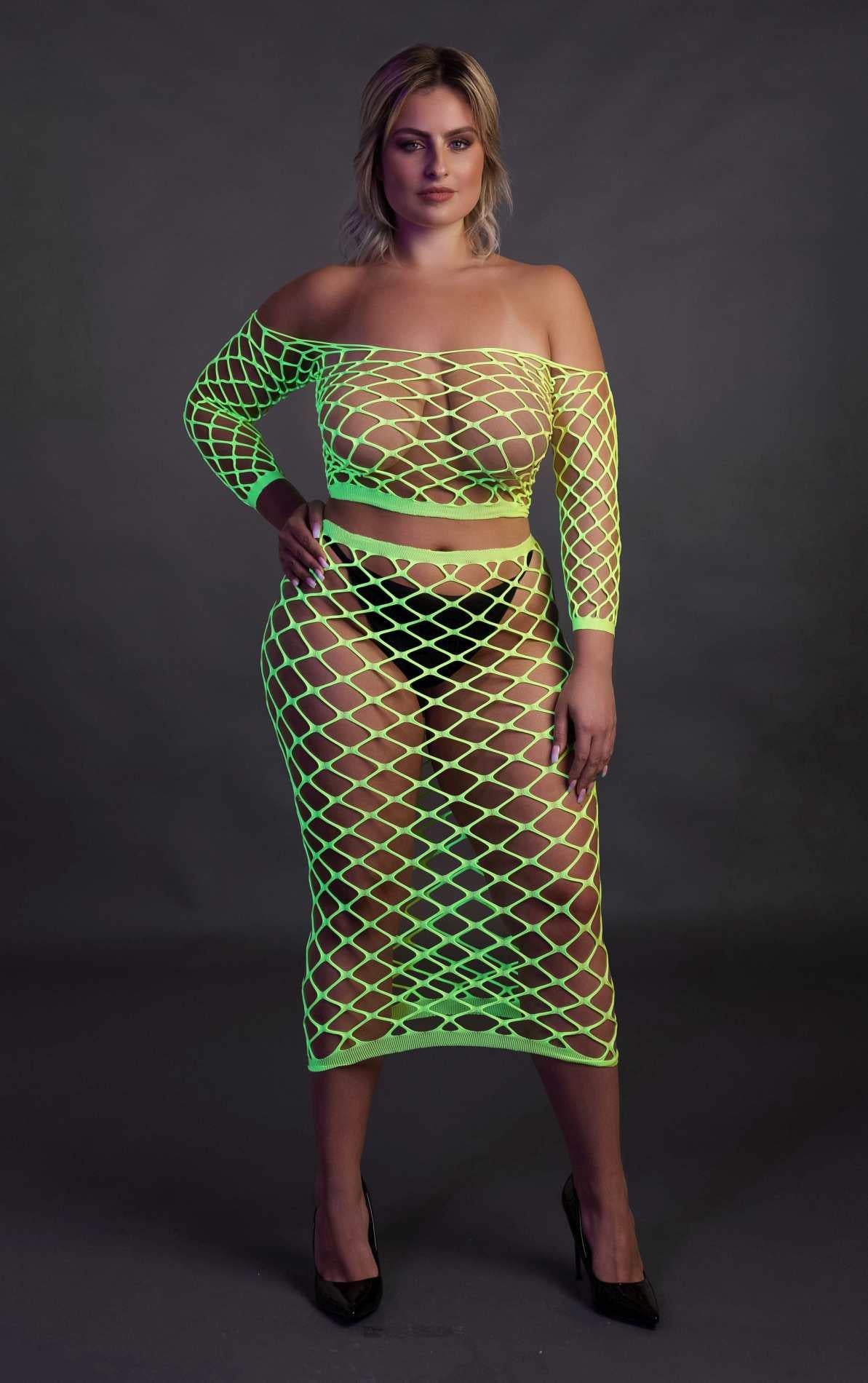 5-Neonowy komplet bielizny Ouch top z rękawem i spódnica XL XXXXL-5