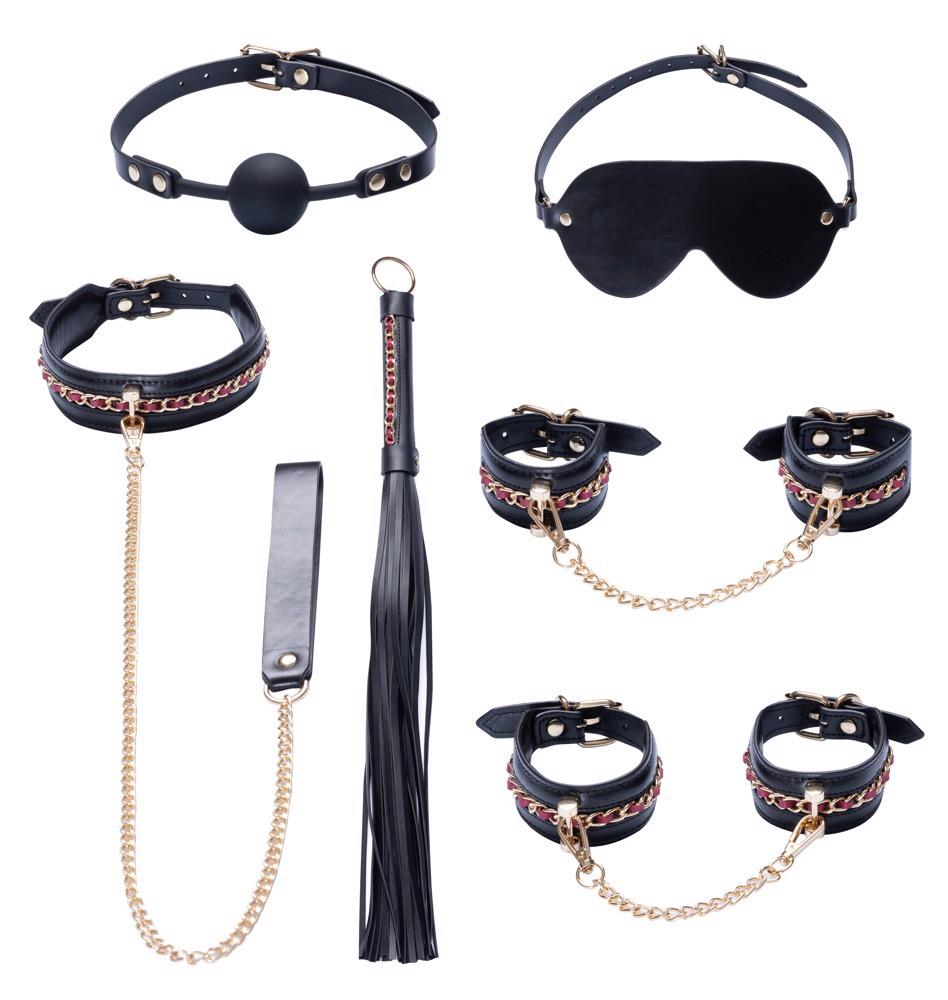 8-Zestaw bondage Bad Kitty 6 częściowy czarny ze złotymi akcentami-8