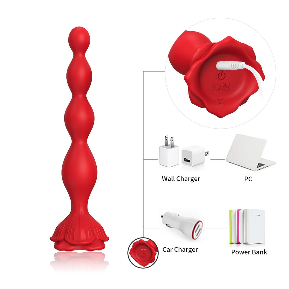2-Wibrujący korek analny Rosestick czerwony USB 9 funkcji 10 cm-2