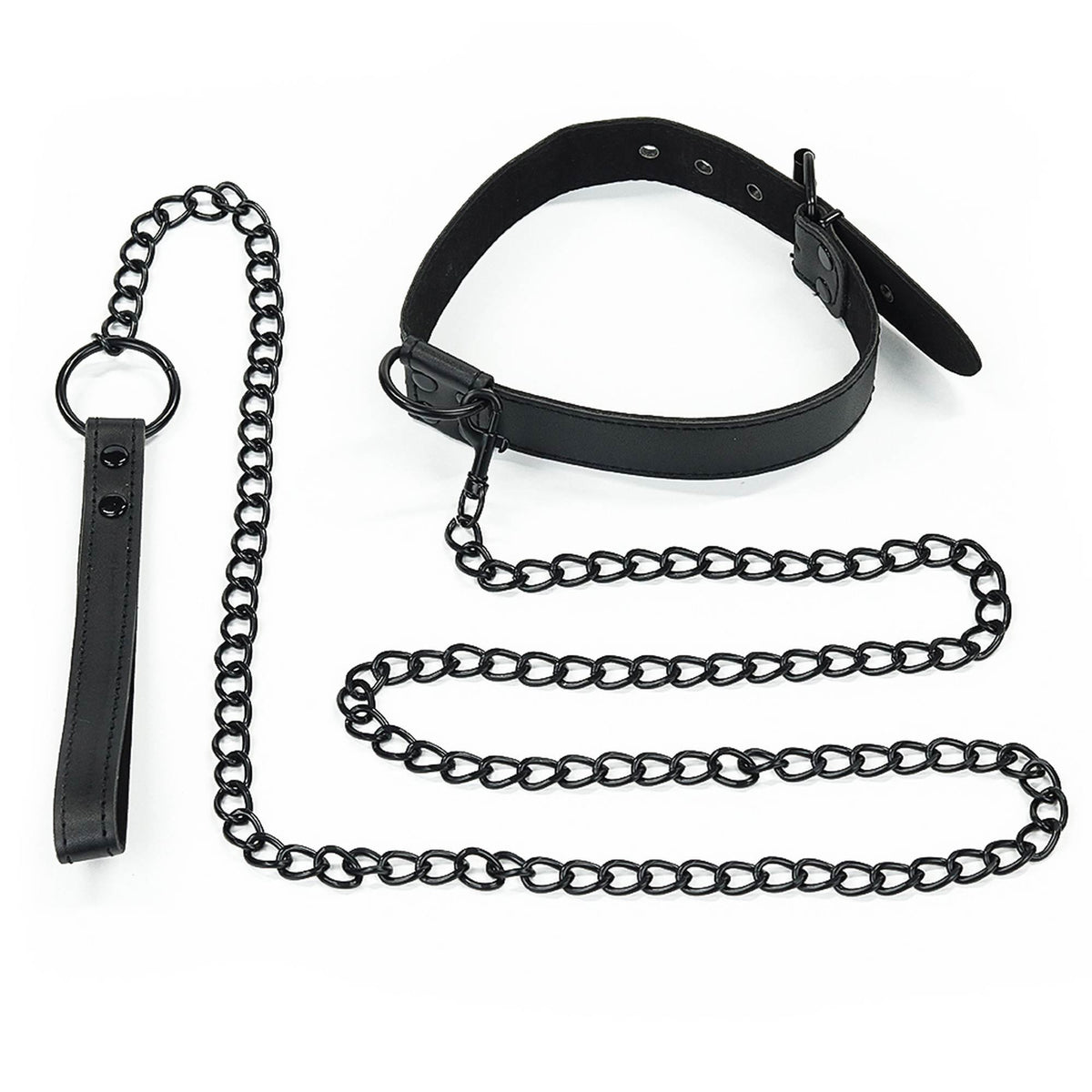 5-Bondage Fetish Black Matt Collar With Leash-5