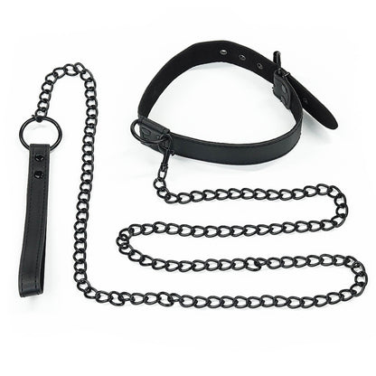 5-Bondage Fetish Black Matt Collar With Leash-5