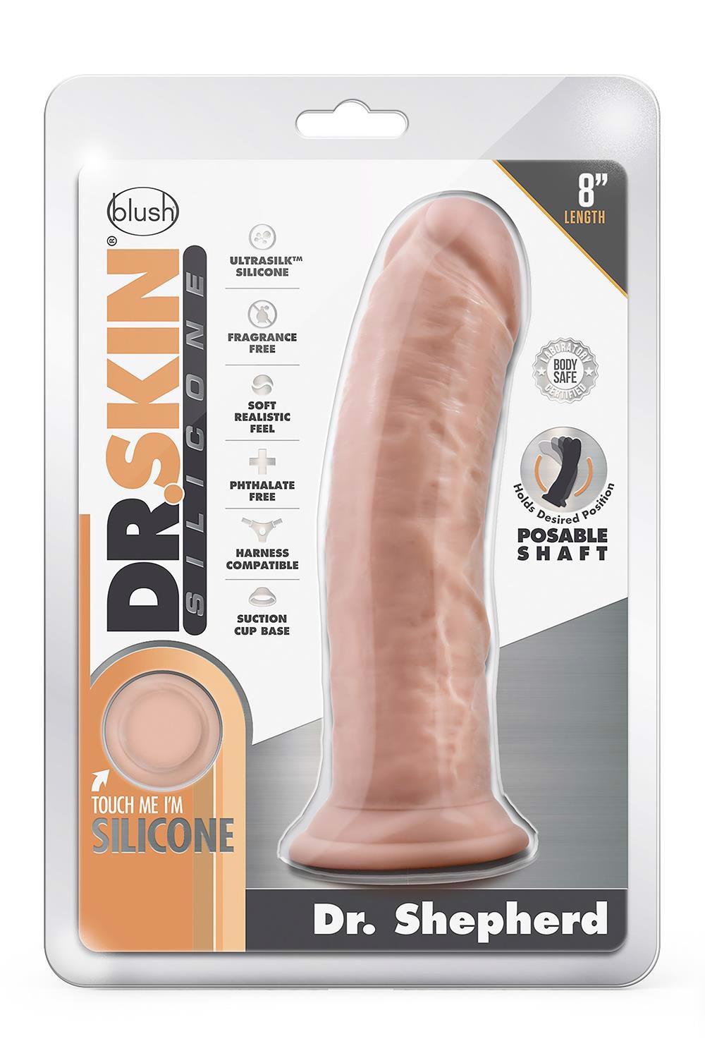 5-DR. SKIN SILICONE DR. SHEPHERD 8 INCH DILDO WITH SUCTION CUP VANILLA-5