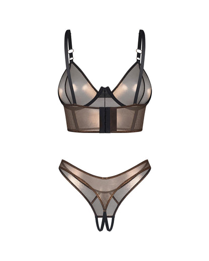 6-Komplet Obsessive Soranna top i stringi otwarte złoty L/XL-6