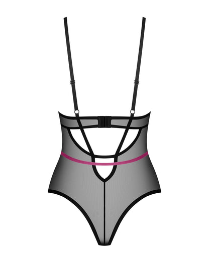 1-Body Obsessive Novenes czarne transparentne z fioletowymi paskami XS/S-1
