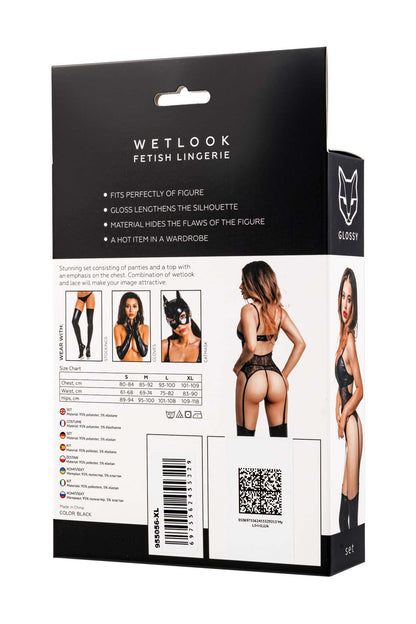 5-Komplet bielizny Glossy Miriam wetlook czarny L-5