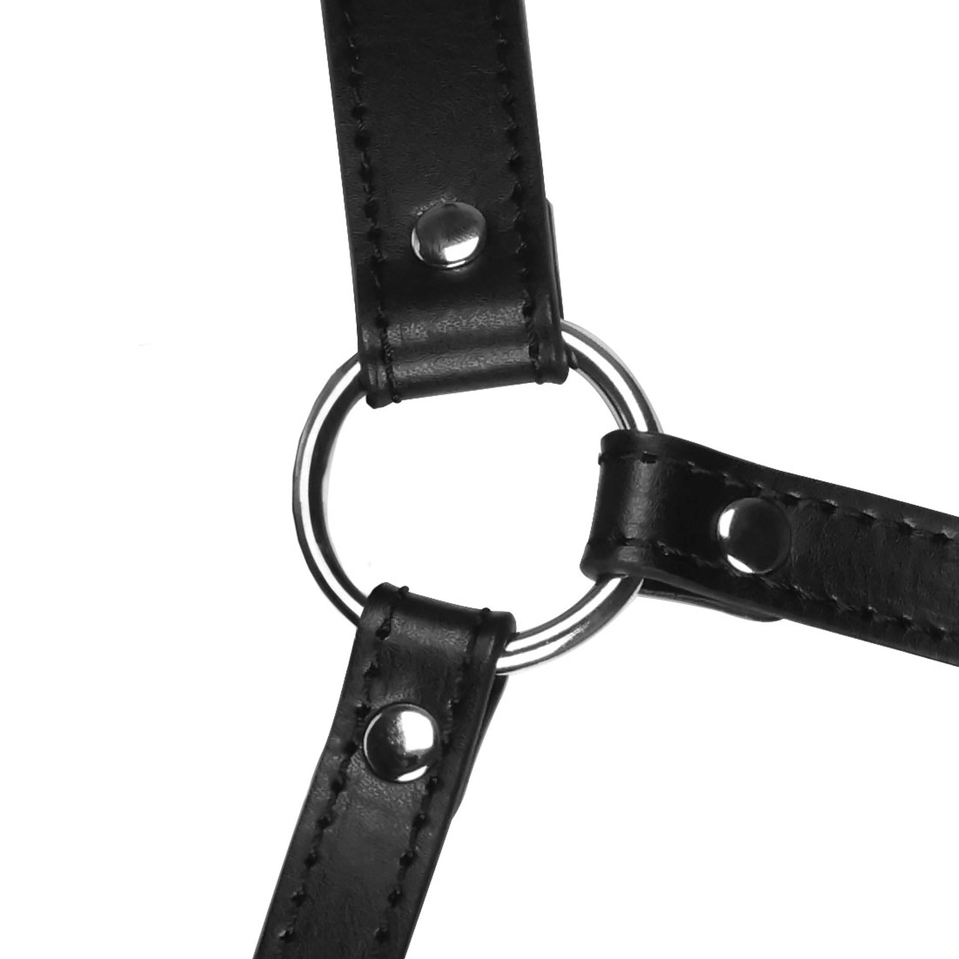 7-Head Harness with Mouth Cover and Solid Ball Gag - Black-7