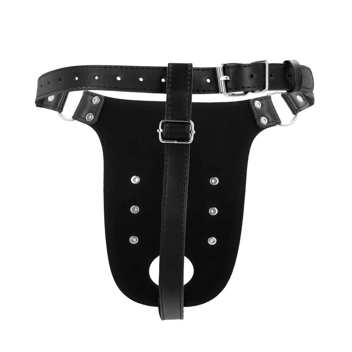 5-Pas cnoty ze skóry PU Ouch z paskami czarny 110 cm-5