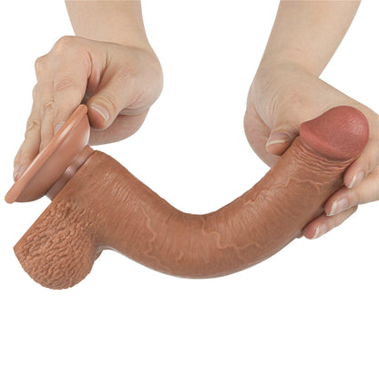 4-Dildo realistyczne z przesuwającą się skórą Lovetoy brązowe 23 cm-4