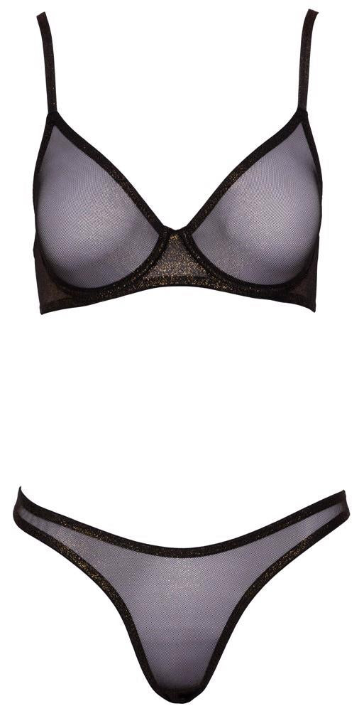 6-Komplet bielizny Cottelli LINGERIE czarny ze złotym brokatem 75B-6