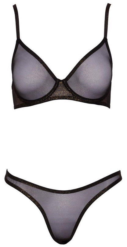 6-Komplet bielizny Cottelli LINGERIE czarny ze złotym brokatem 75B-6